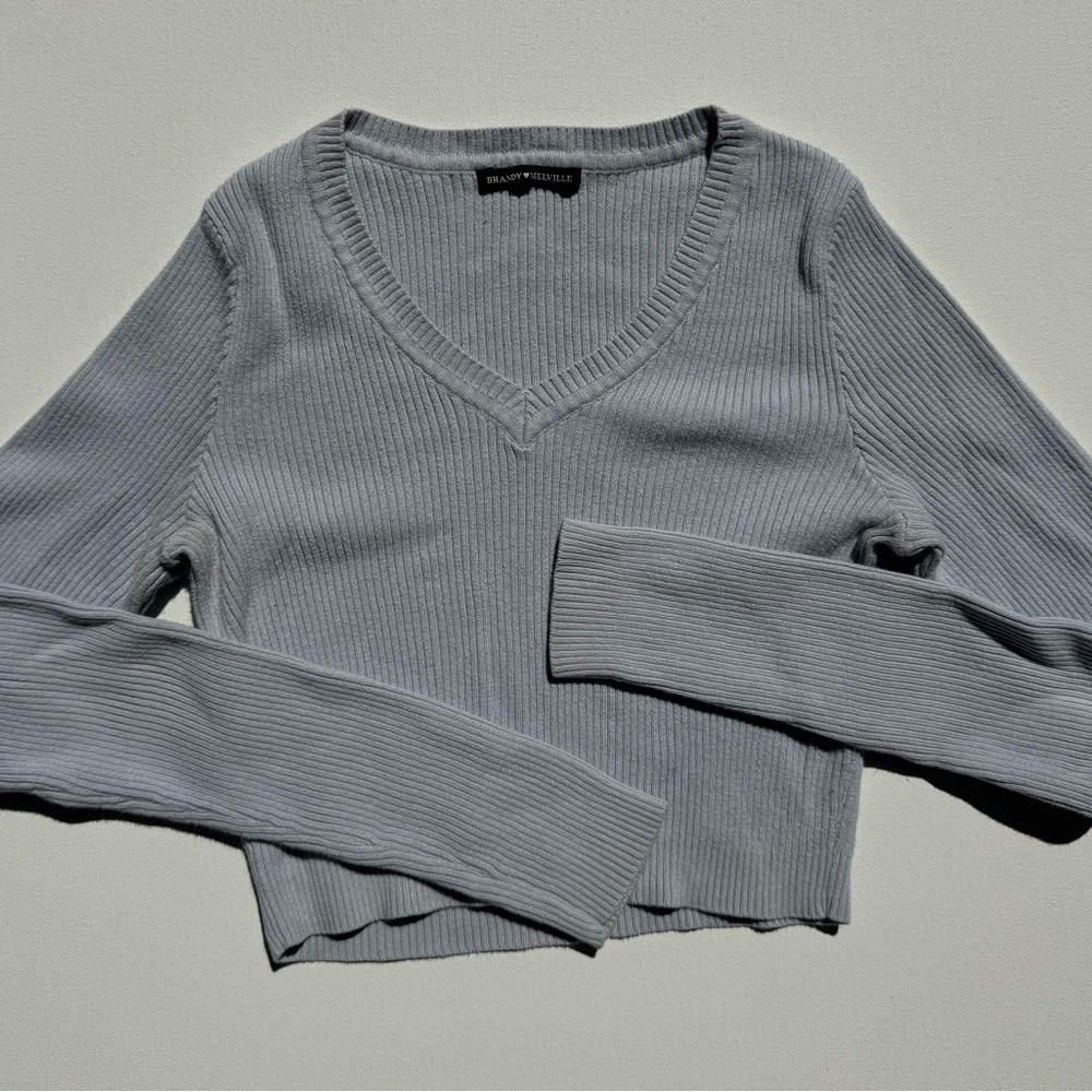 Brandy Melville - Light Blue Ribbed V-Neck Sweater